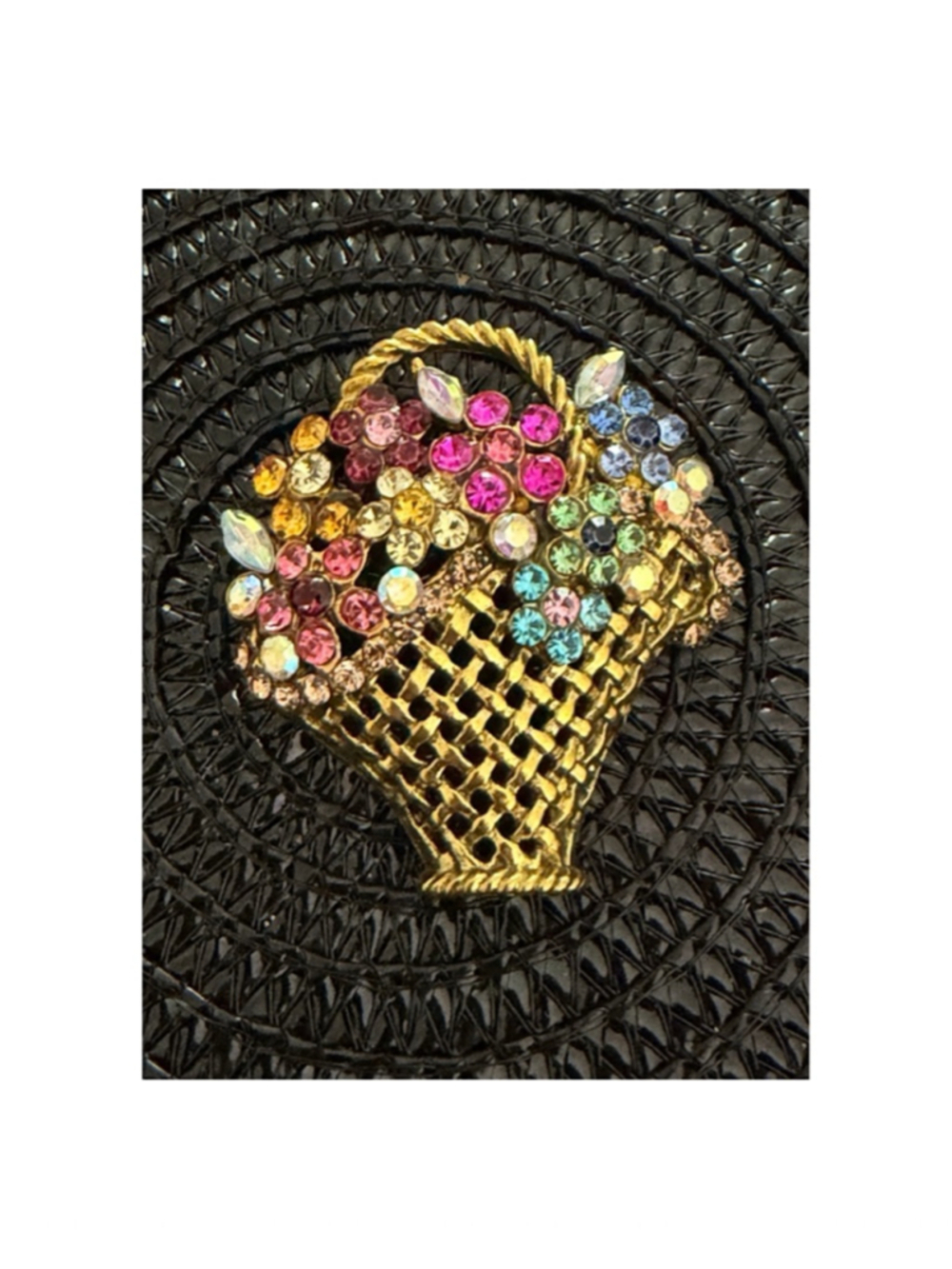 Gold Multicolor Flower Basket Brooch Pin One Size
